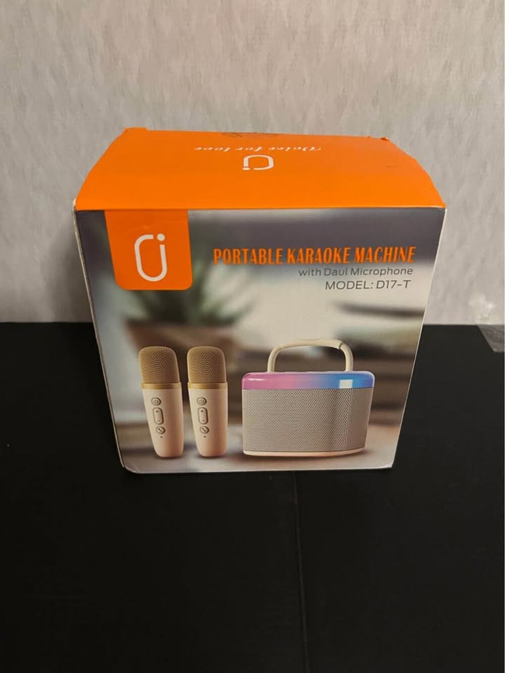 Portable Karaoke Machine D17-T Dual Microphones Bluetooth Speaker Beige